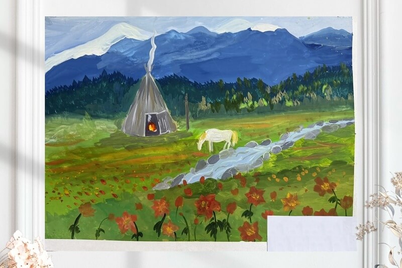 Аил в степи (размер 27х37 см.)